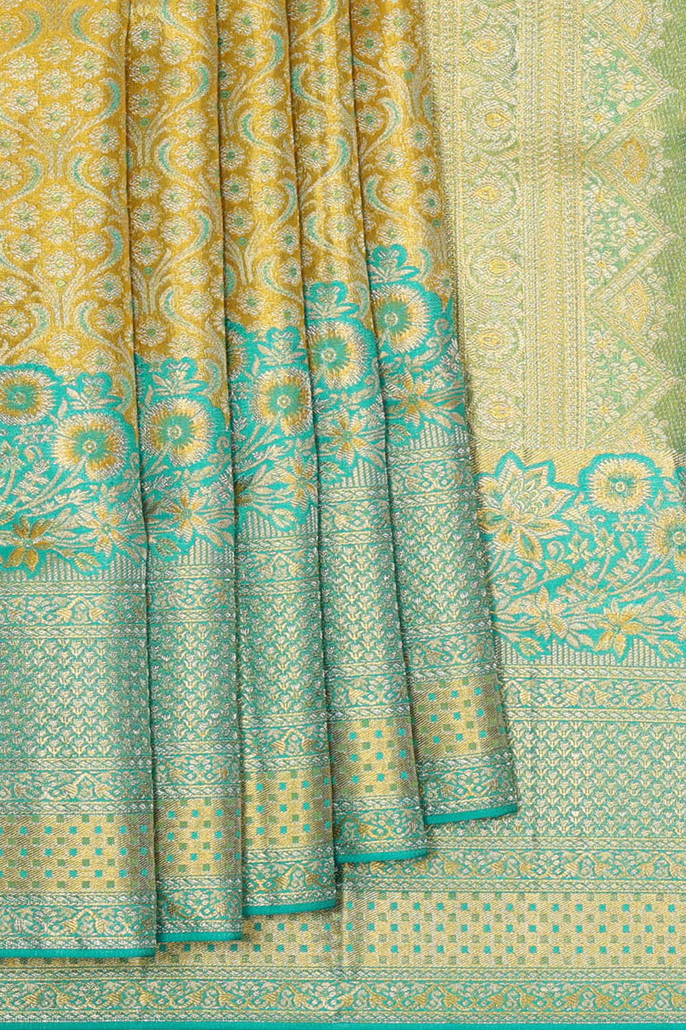 Image of Kanchipattu Golden Yellow Tissue Brocade Saree